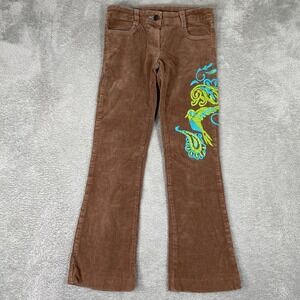 Little Mass Corduroy Pants Kids Size 10 Brown Embroidered Bird Flare Y2K Boho
